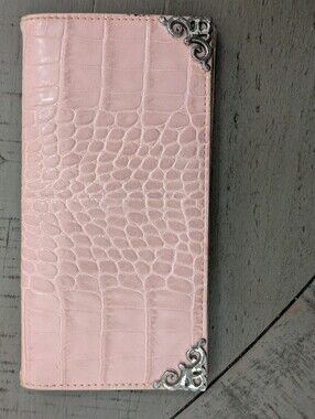 Brighton pale pink crocodile-embossed leather checkbook wallet